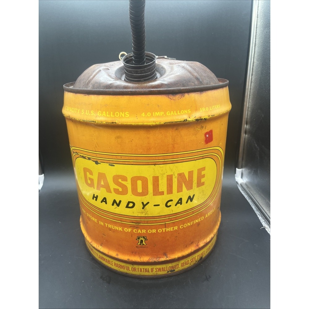 Vtg Liberty Gasoline Handy-Can 5 Gallon Metal Gas Can Automobilia Garage Decor